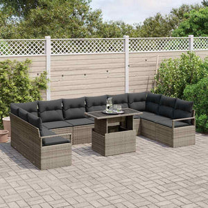 vidaXL Salon de jardin 11 pcs avec coussins gris résine tressée