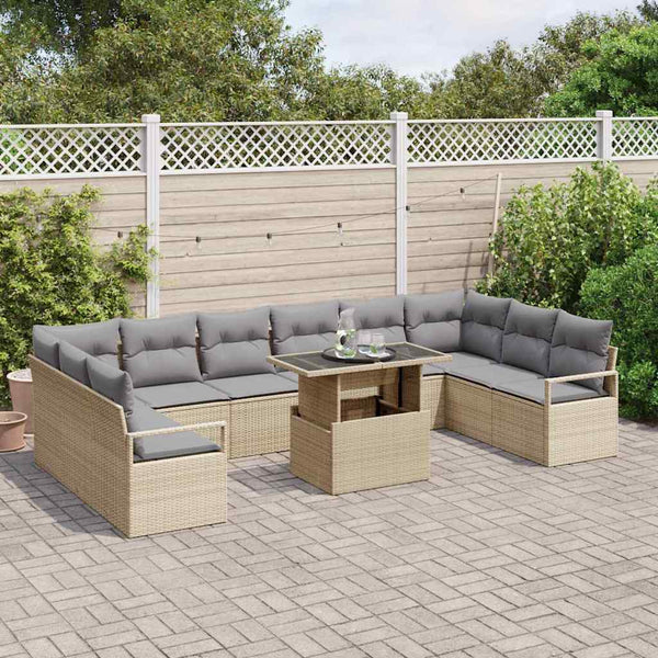 11-teiliges Garten-Sofa-Set Beige/Hellgrau Rattan