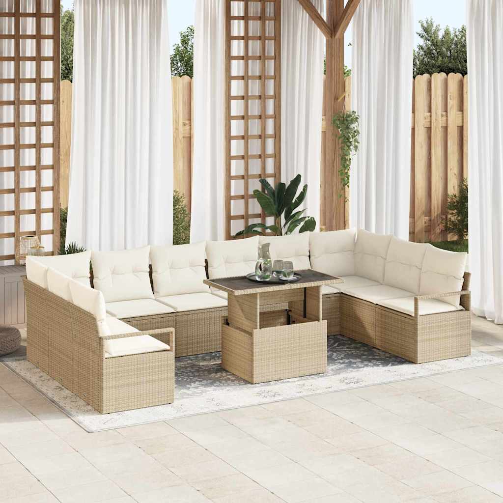 vidaXL Salon de jardin avec coussins 11 pcs Beige et Crème résine tressée