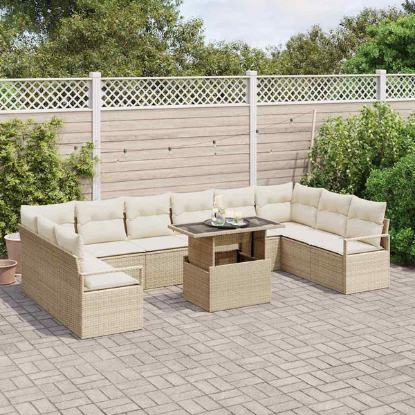 vidaXL Salon de jardin avec coussins 11 pcs Beige et Crème résine tressée