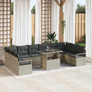 Garten Sofa Set Hellgrau Poly-Rattan 11-teilig