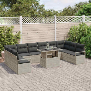 Garten Sofa Set Hellgrau Poly-Rattan 11-teilig