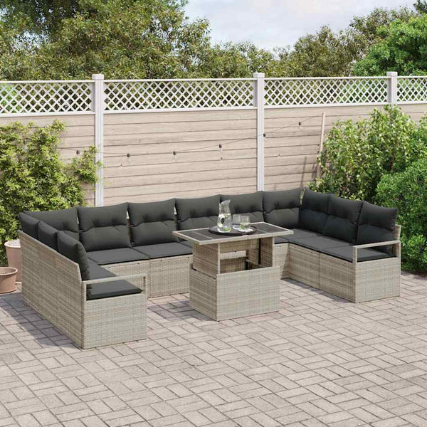 Garten Sofa Set Hellgrau Poly-Rattan 11-teilig