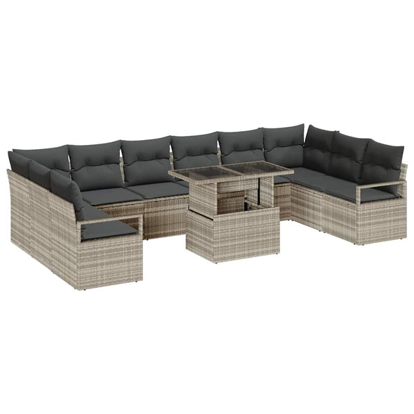 Garten Sofa Set Hellgrau Poly-Rattan 11-teilig