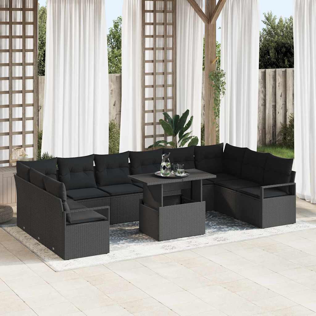Poly Rattan Gartensofa Set mit Kissen, 11-teilig