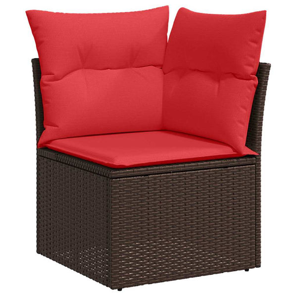 Poly-Rattan Gartensofa-Set mit Kissen, Braun/Rot, 11-teilig