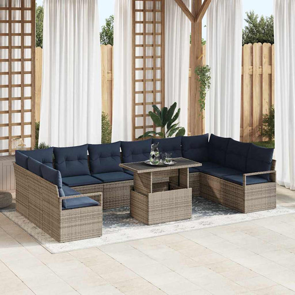 vidaXL Salon de jardin 11 pcs Gris et Bleu marine Résine tressée