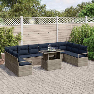 vidaXL Salon de jardin 11 pcs Gris et Bleu marine Résine tressée