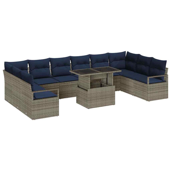 vidaXL Salon de jardin 11 pcs Gris et Bleu marine Résine tressée