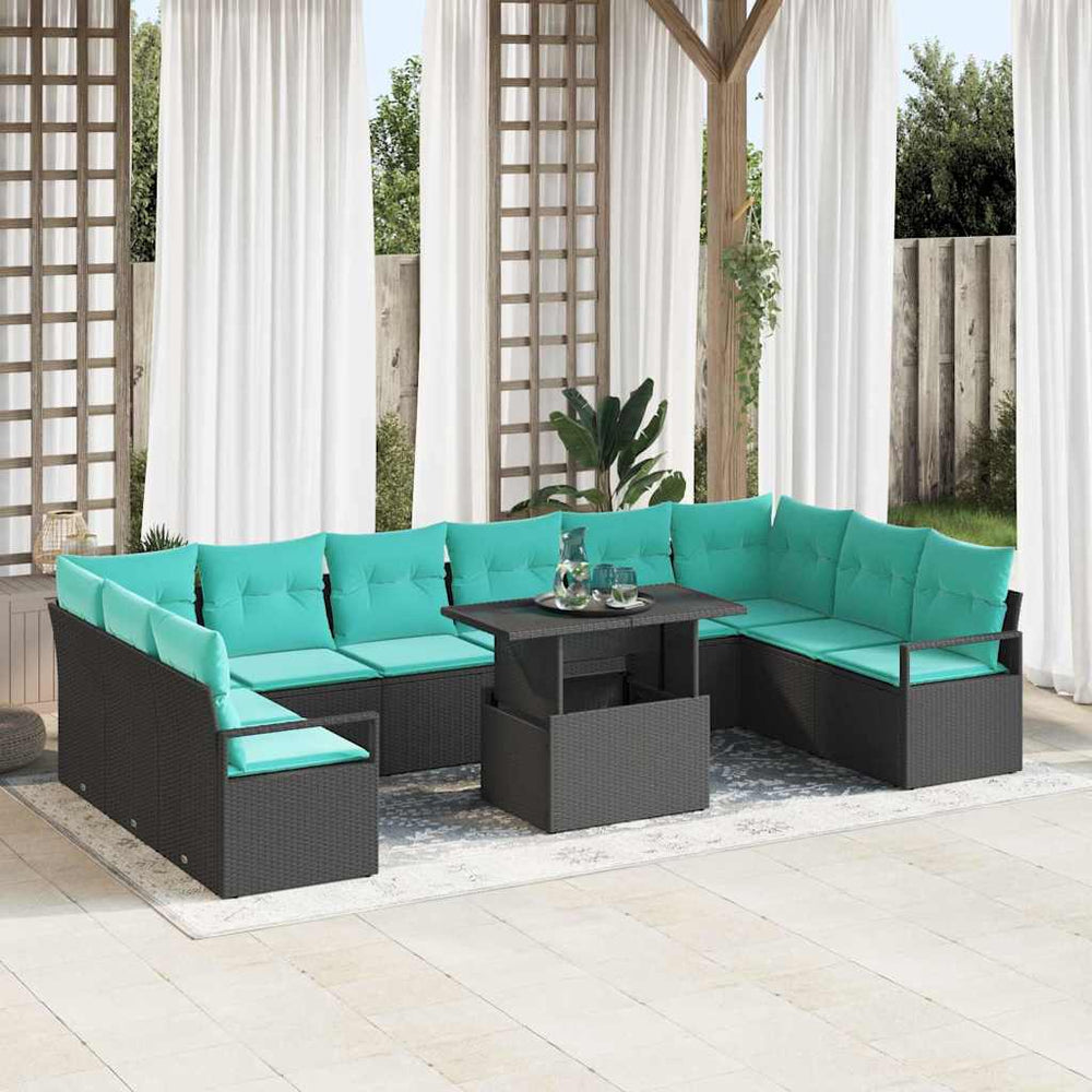 Garten Sofa Set Schwarz Blau Poly-Rattan
