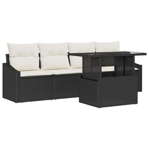 Garten Sofa Set Schwarz Creme Poly-Rattan 5-teilig