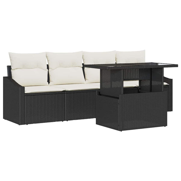 Garten Sofa Set Schwarz Creme Poly-Rattan 5-teilig
