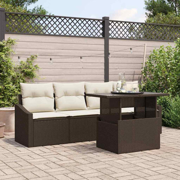 vidaXL Salon de jardin avec coussins 5 pcs Marron et Crème Résine Tressée