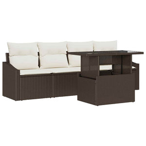 vidaXL Salon de jardin avec coussins 5 pcs Marron et Crème Résine Tressée