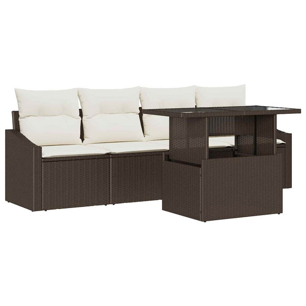 vidaXL Salon de jardin avec coussins 5 pcs Marron et Crème Résine Tressée