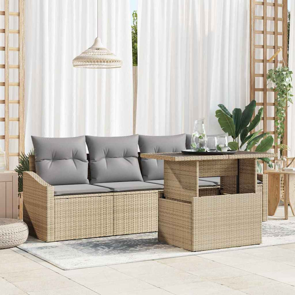 vidaXL Garden Sofa Set with Cushions 5 pcs Beige and Light Grey Poly Rattan