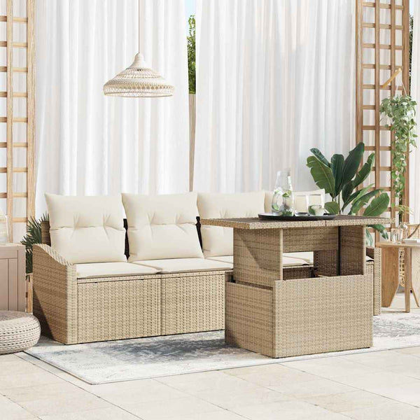 Garten Sofa Set Beige Creme Poly-Rattan 5-teilig