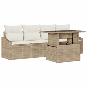 Garten Sofa Set Beige Creme Poly-Rattan 5-teilig