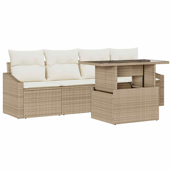 Garten Sofa Set Beige Creme Poly-Rattan 5-teilig