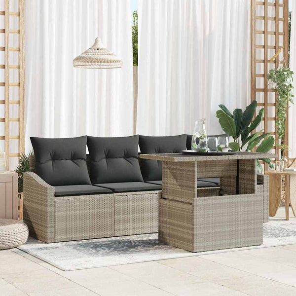 Garten Sofa Set Hellgrau Poly Rattan 5-teilig