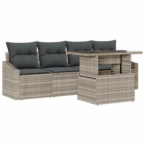 Garten Sofa Set Hellgrau Poly Rattan 5-teilig