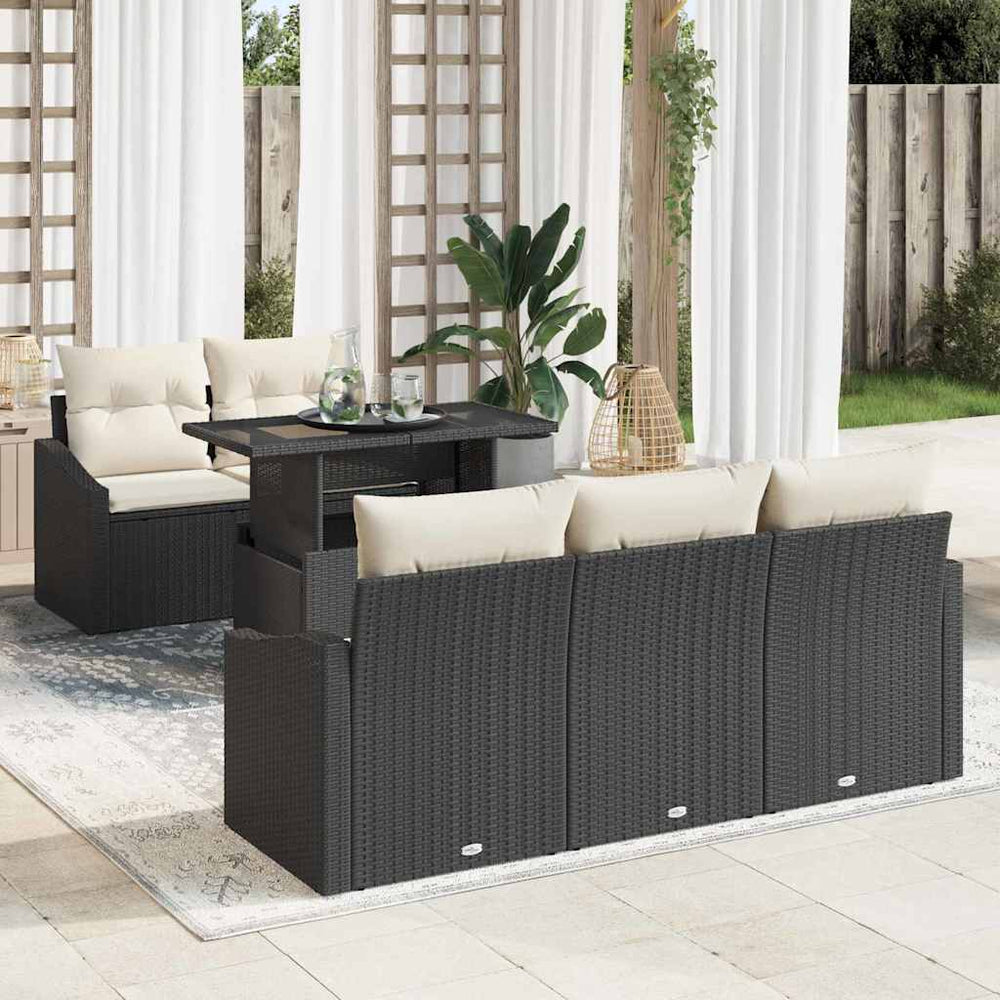 Garten Sofa Set Schwarz Creme Poly-Rattan 6-teilig