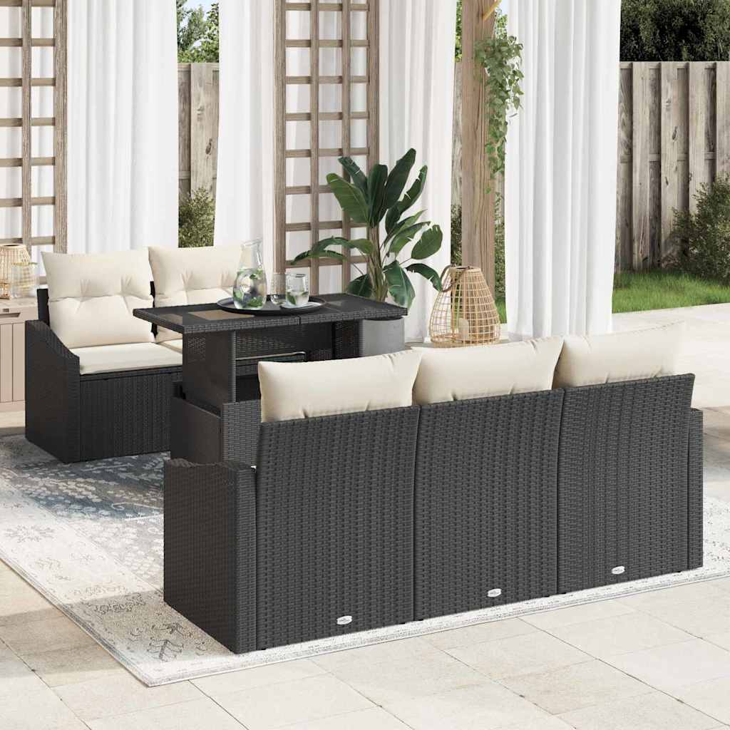 vidaXL Salon de jardin avec coussins 6 pcs Noir et crème Résine tressée