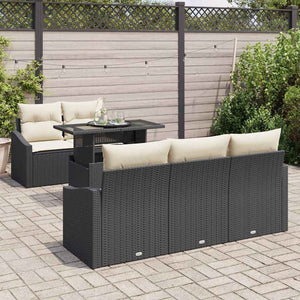 vidaXL Salon de jardin avec coussins 6 pcs Noir et crème Résine tressée