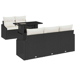 vidaXL Salon de jardin avec coussins 6 pcs Noir et crème Résine tressée