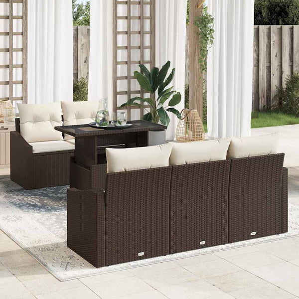 vidaXL Salon de jardin 6 pcs avec coussins marron et crème résine tressée