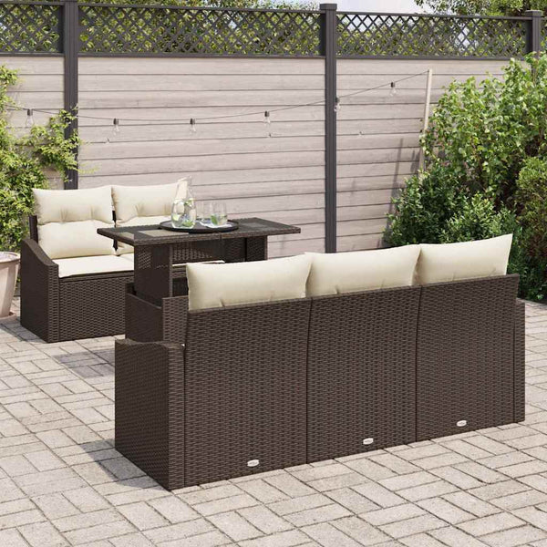 vidaXL Salon de jardin 6 pcs avec coussins marron et crème résine tressée