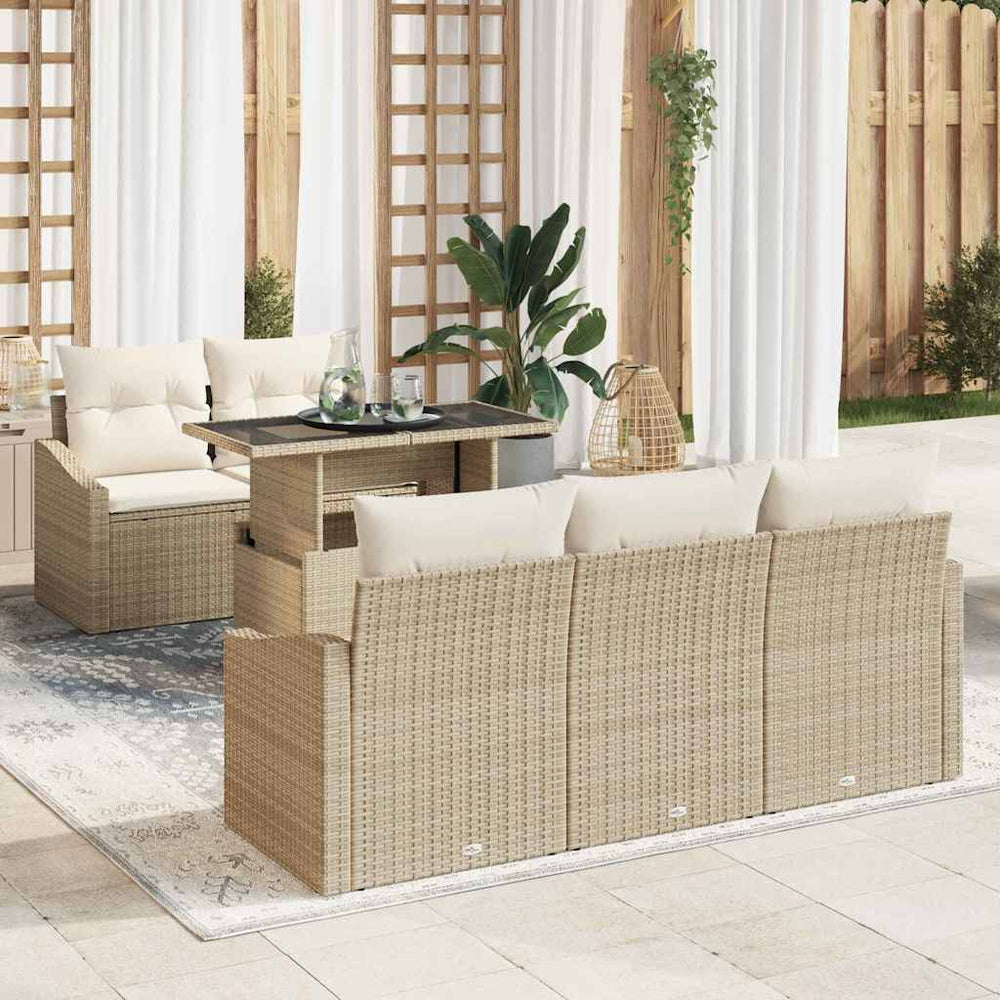 Garten Sofa Set Beige Creme Poly Rattan 6-teilig