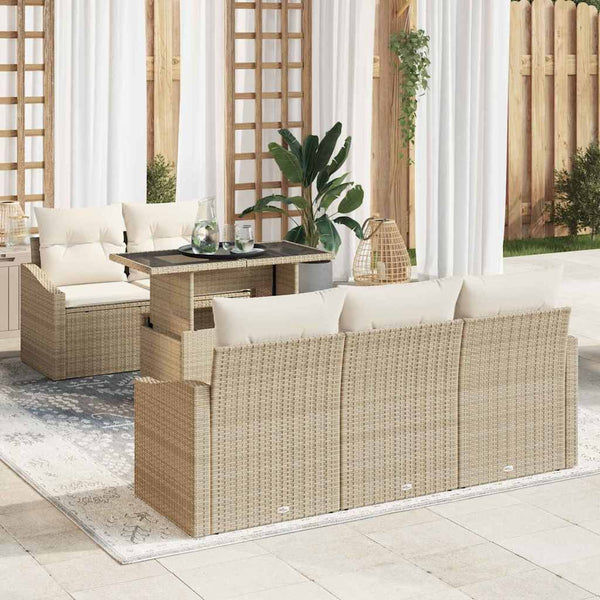 Garten Sofa Set Beige Creme Poly Rattan 6-teilig