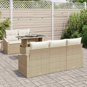 Garten Sofa Set Beige Creme Poly Rattan 6-teilig