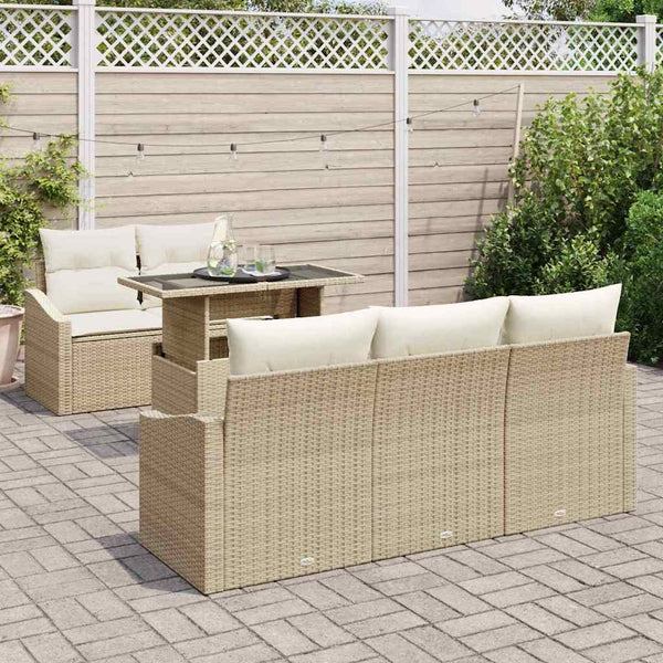 Garten Sofa Set Beige Creme Poly Rattan 6-teilig