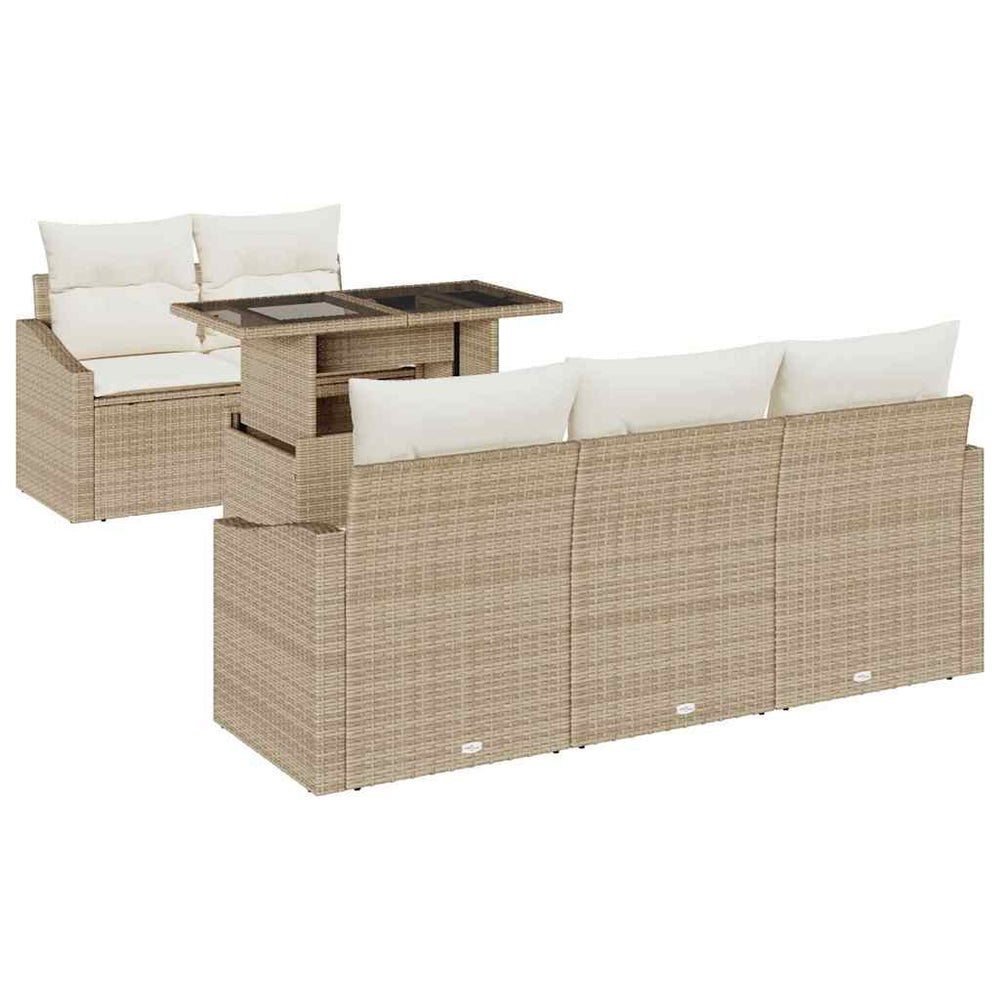 Garten Sofa Set Beige Creme Poly Rattan 6-teilig