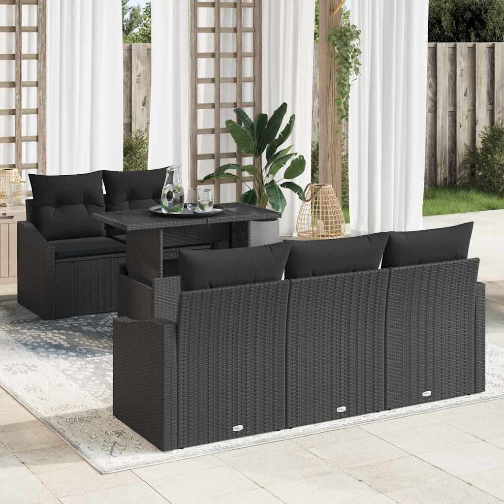 Schwarzes Poly-Rattan Gartensofa-Set mit Stauraum (6-teilig)