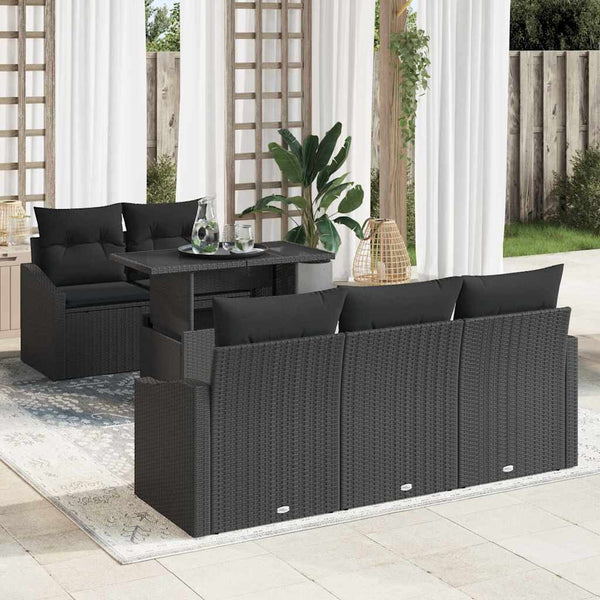Schwarzes Poly-Rattan Gartensofa-Set mit Stauraum (6-teilig)