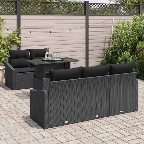 Schwarzes Poly-Rattan Gartensofa-Set mit Stauraum (6-teilig)