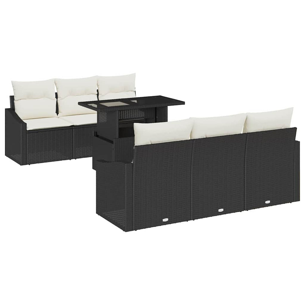 Garten Sofa Set 7-teilig Schwarz Creme