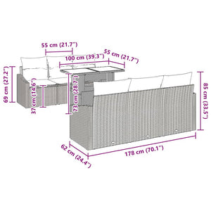 Gartensofa Set mit Stauraum, Beige/Creme, 7-teilig