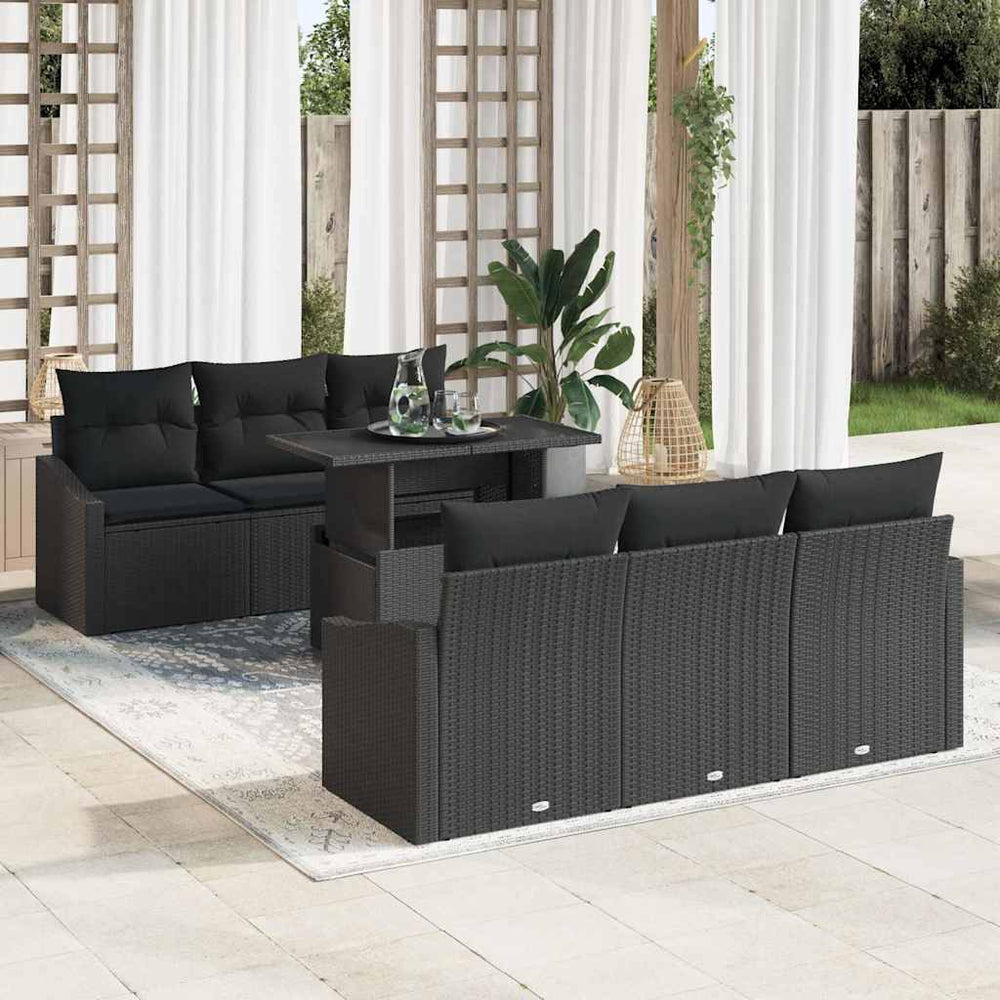 vidaXL Ensemble de canapés de jardin avec rangement 7 pcs Noir Résine tressée
