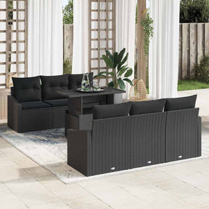 Gartensofa Set mit Stauraum, 7-teilig, Schwarz