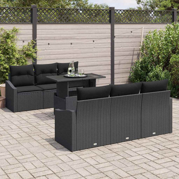 Gartensofa Set mit Stauraum, 7-teilig, Schwarz