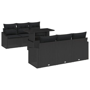 Gartensofa Set mit Stauraum, 7-teilig, Schwarz