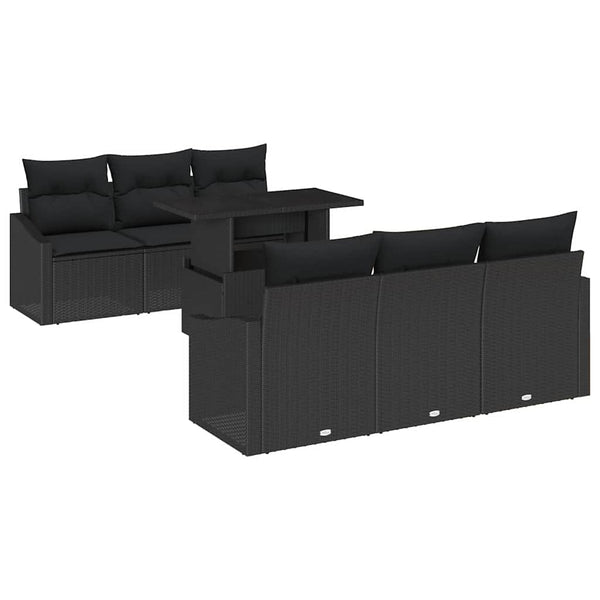Gartensofa Set mit Stauraum, 7-teilig, Schwarz