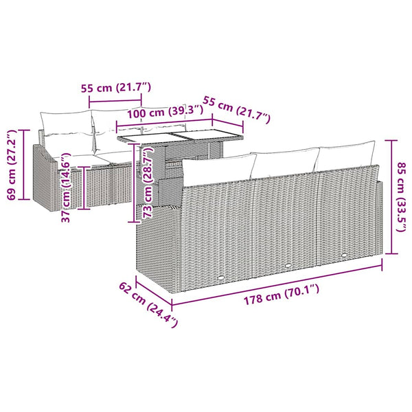 Gartensofa Set mit Stauraum, 7-teilig, Schwarz