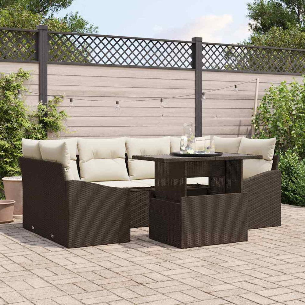 vidaXL Salon de jardin avec coussins 7 pcs Marron et Crème Résine tressée