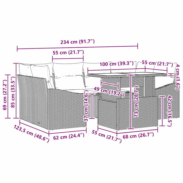 Braun-Creme Garten-Sofa-Set mit Kissen