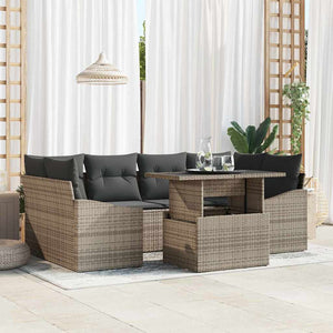 Gartensofa Set Grau Poly-Rattan mit Kissen